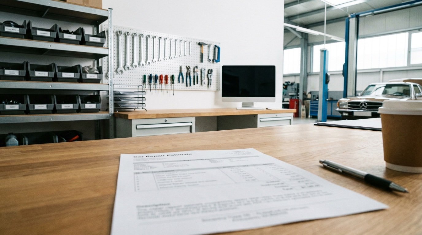 Orçamento de oficina impresso sobre a mesa